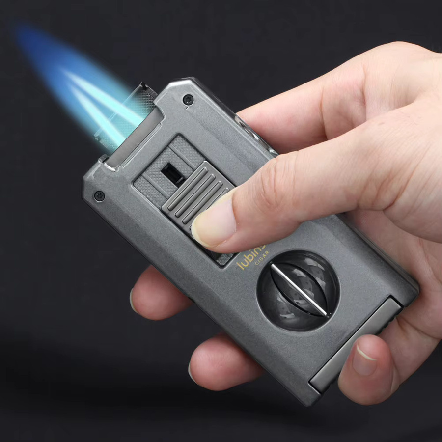 LUBINSKI Zigarren-V-Schneider und Metall-2-Fackel-Feuerzeug mit Stützhalter und Nadeln in Geschenkbox - Bild 2