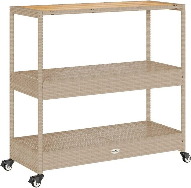 vidaXL Barwagen mit 3 Böden aus Poly Rattan und massivem Akazienholz in Beige und Braun - Bild 1