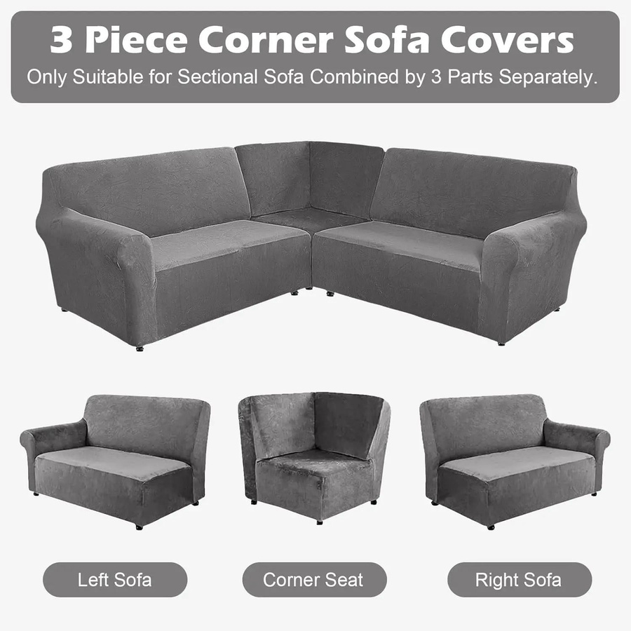 Yiran Furniture 3-teiliger L-förmiger Sofabezug aus Samt und Plüsch für modulare 5-Sitzer Ecksofas - Bild 4