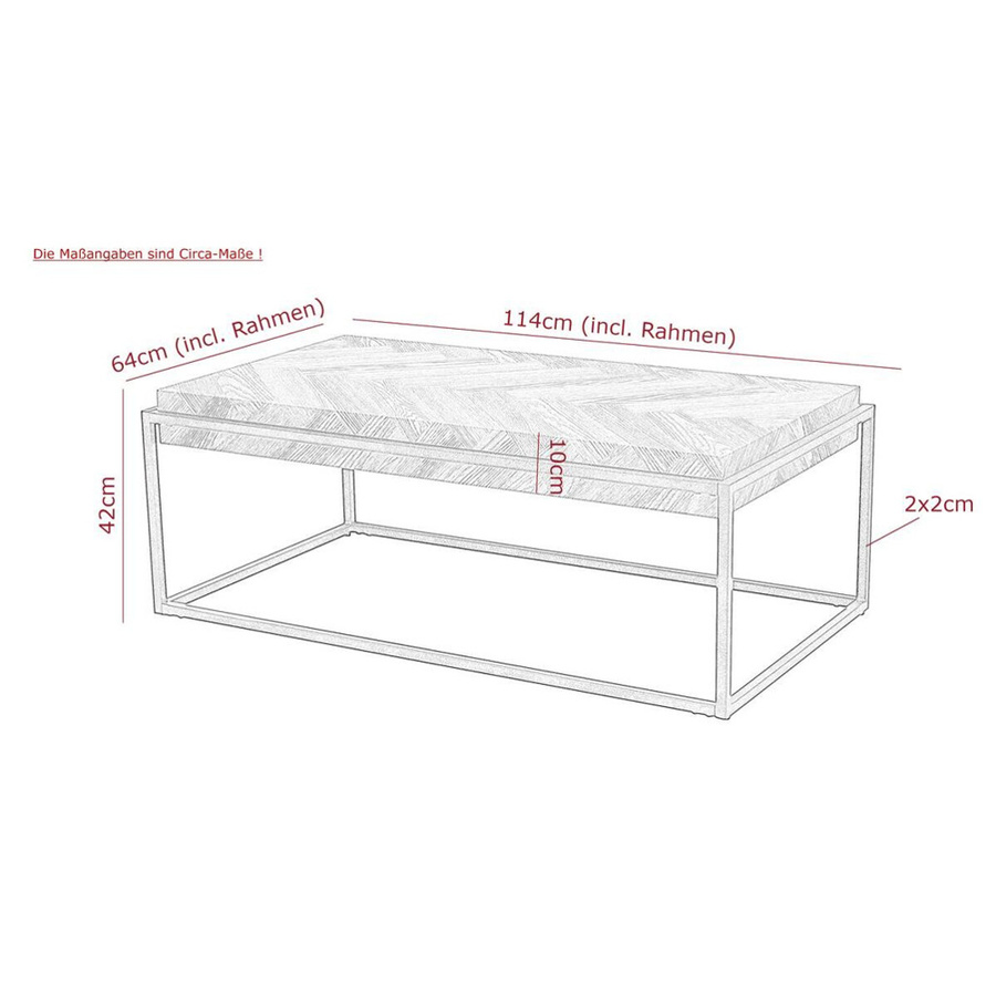 Couchtisch Hela in Grau mit Herringbone-Design und Metallakzenten, B/H/T: 114 x 42 x 64 cm - Bild 2
