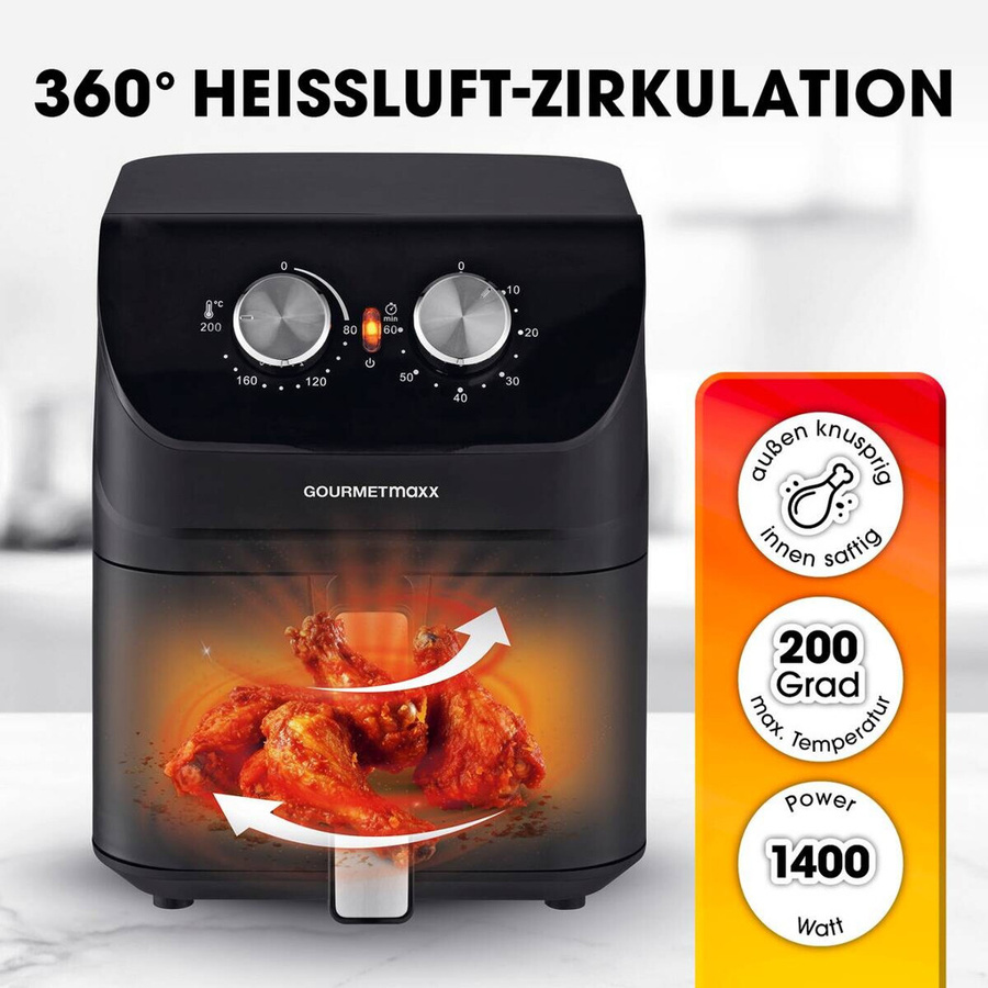 GOURMETmaxx Heißluftfritteuse schwarz Kunststoff, Volumen: 4 l, B/H/T: 24 x 35 x 35 cm - Bild 2
