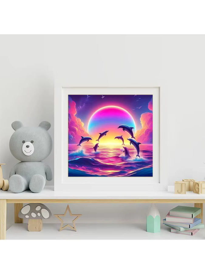 Momoart Diamant-Stickerei Delfin im Sonnenuntergang als DIY-Mosaik-Bild, Mehrfarbig, B/B/B: 20 x 20 x 20 cm - Bild 3