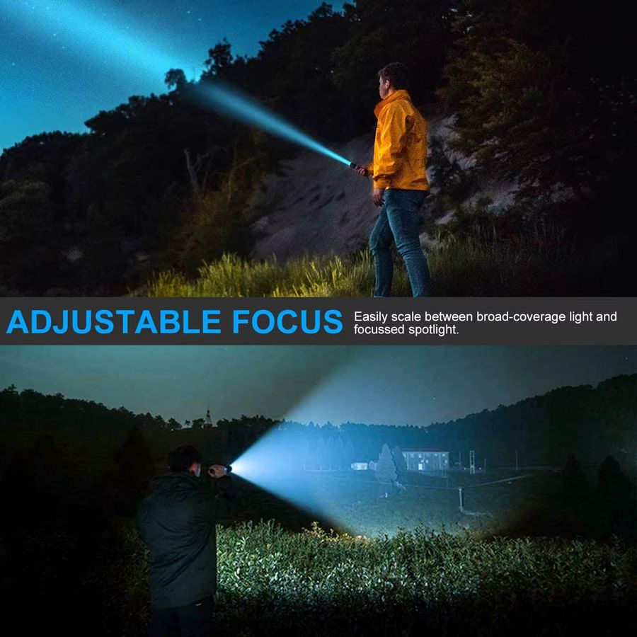 Alonefire Zoom EDC 12W Taschenlampe mit Rot Grün Blau COB Licht, USB aufladbar für Outdoor Camping Angeln und Wandern - Bild 2