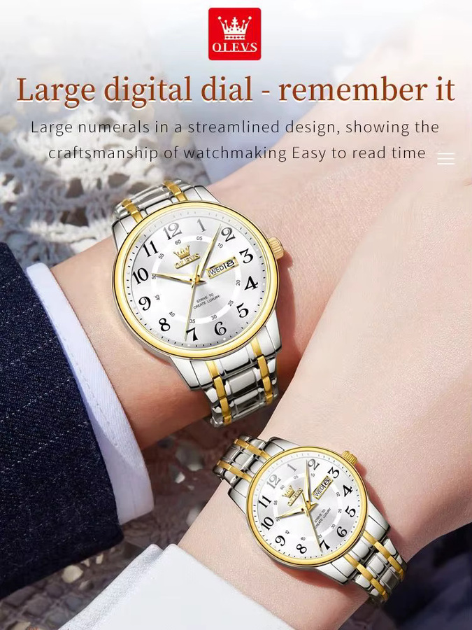 OLEVS Armbanduhr, Quarz, Edelstahl, Weiß, Rosa, Unisex - Bild 4