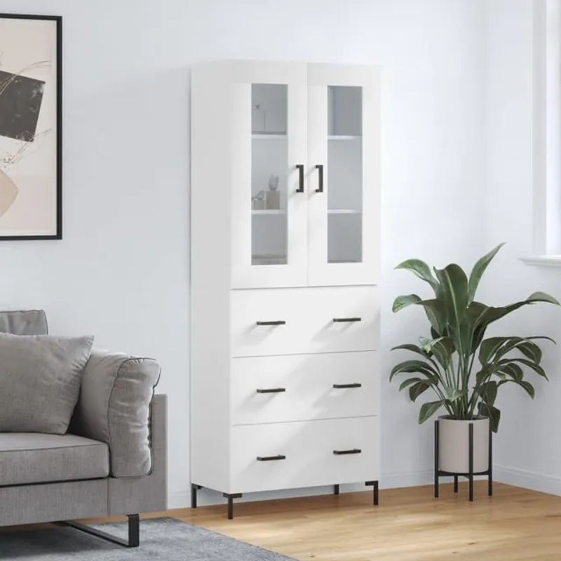 Vidaxl Vitrinenschrank Modern in Weiß aus Holzwerkstoff und Metall, B/T/H: 69,5 x 34 x 180 cm - Bild 1