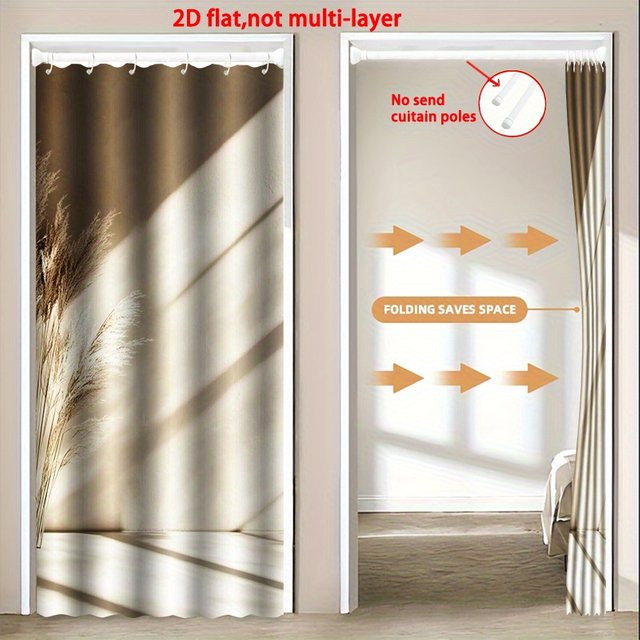 VIKAMA Sichtschutz-Türvorhang mit 2D-Flachdruck in Beige für Wohnzimmer und Eingangsbereich - Bild 1