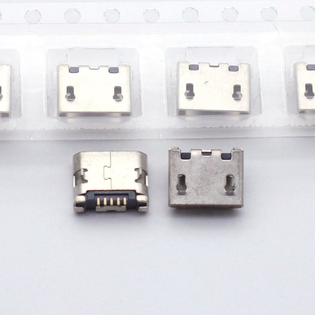 100 Stück Mustook Micro-USB 5-Pin 5,9mm DIP2 Typ B Flachanschluss Buchsenstecker in Silber - Bild 1