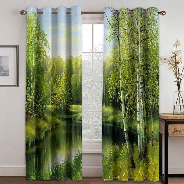 2er-Set Duschvorhang mit Wald-Naturszenen-Motiv im 3D-Druck, waschbares Polyester, Mehrfarbig, B: 50 cm, H: 60 cm - Bild 1