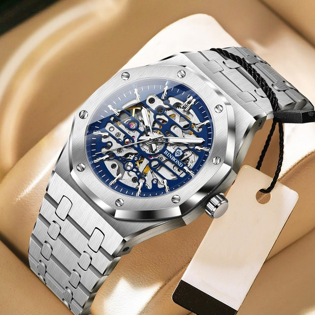 BINBOND Armbanduhr, Automatik, Tourbillon, Edelstahl, silber/blau, Herren - Bild 1