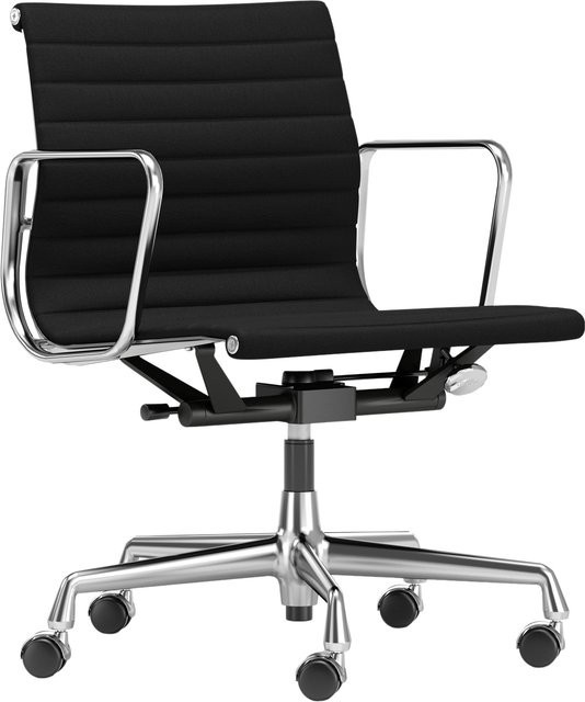 Vitra Aluminium Chair EA 117 mit Lederbezug in Schwarz - Bild 1
