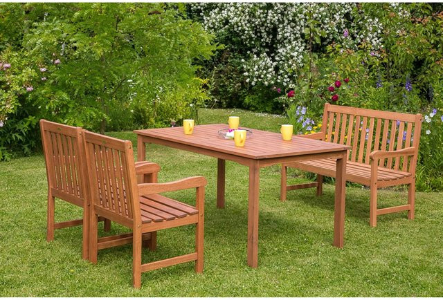 Merxx Gartenmöbel-Set Santos 4-teilig aus Eukalyptus-Holz in Braun inkl. 2-Sitzer Bank - Bild 1