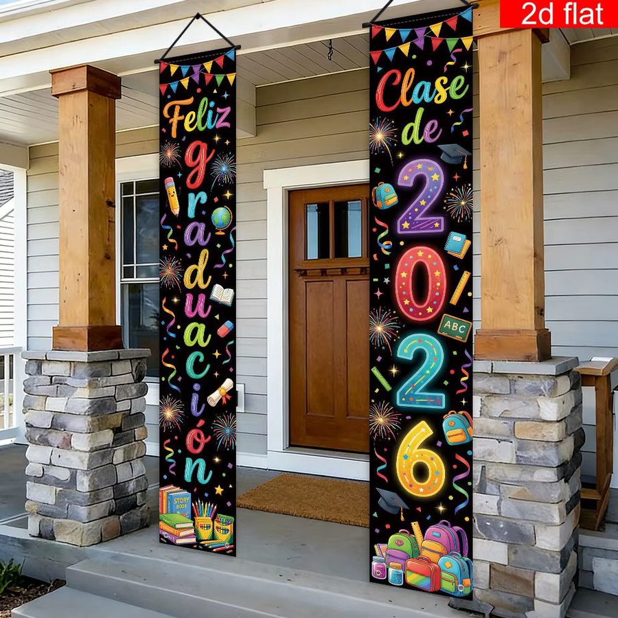 AFYPRTY Abschlussbanner Feliz Graduacion Klasse der 2026 in Schwarz im Neon-Stil aus Polyestergewebe zur Dekoration deiner Abschlussfeier - Bild 2