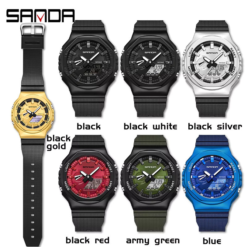 Sanda Armbanduhr, Digitaluhr, Quarz, Edelstahl, Schwarz, Herren - Bild 3