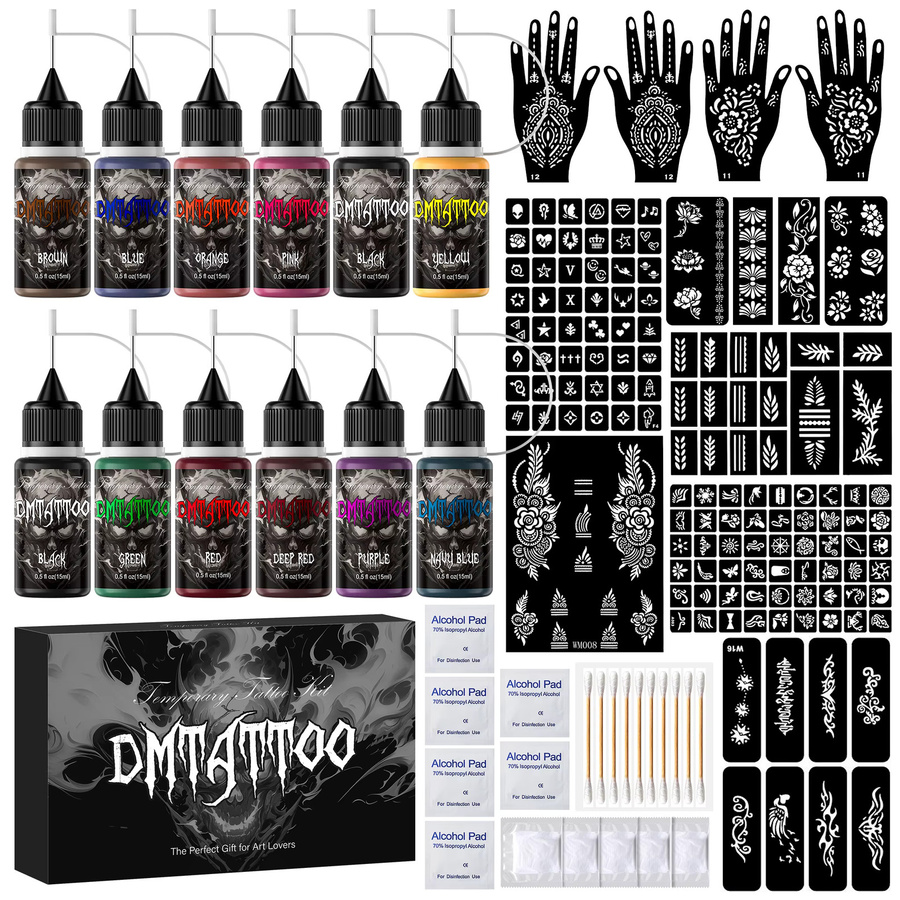 DMTATTOO Temporäres Saft-Tattoo-Set, 6/12 Farben, abwaschbar - Bild 3