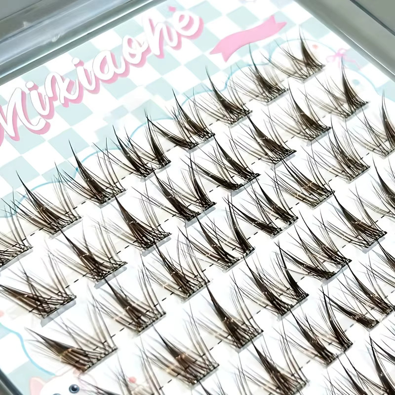 Mixiaohe Cluster-Wimpern, Hellbraun, 48 Stück, C-Curl, 10-13mm - Bild 4