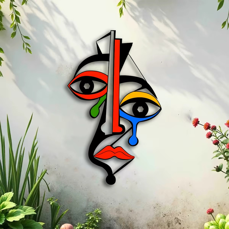 DDPNKL Moderne Metall-Wandkunst Abstrakte Kubistische Gesichtsskulptur in Mehrfarbig mit Geometrischem Design - Bild 4