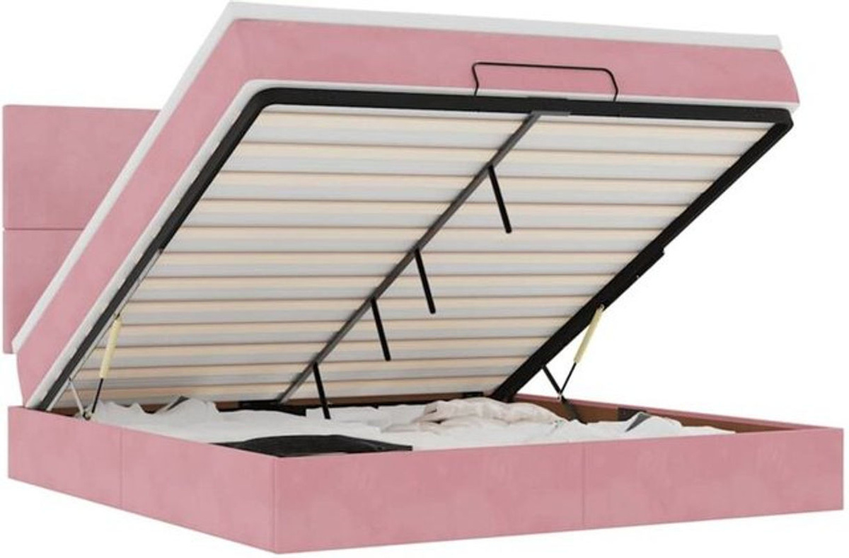 vidaxl Ottoman Polsterbett mit Matratzen und LED in Rosa und Weiß aus Samt, B/T: 180 x 200 cm - Bild 1