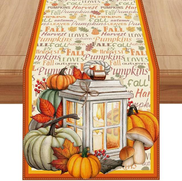 VIKAMA Tischläufer aus Leinen für Thanksgiving und Herbst in Mehrfarben, Bauernhaus-Stil, B/T: 132 x 33 cm - Bild 1