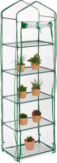 Relaxdays Balkongewächshaus aus PVC und Eisen in Grün und Transparent mit 5 Gitterablagen und aufrollbarer Tür, H: 193 cm, B: 58 cm, T: 36 cm - Bild 1