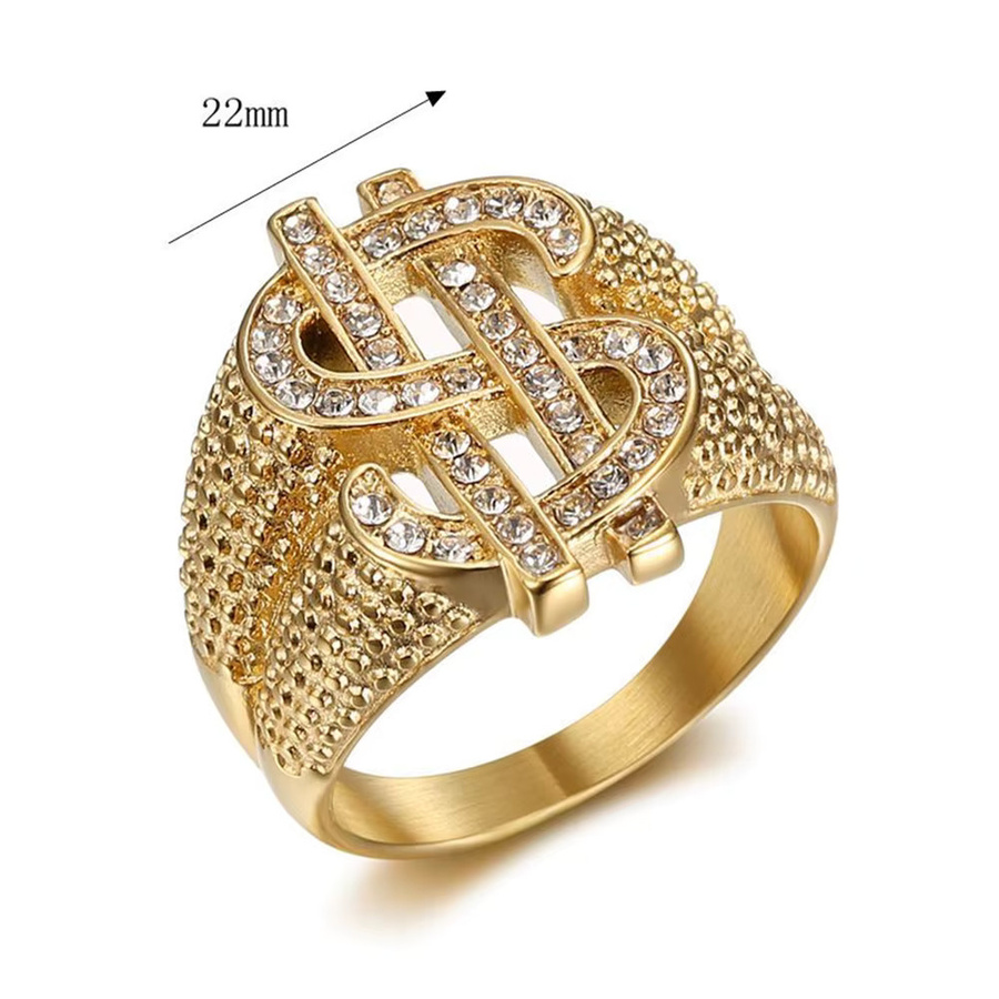 MAGIC ZONE Ring, Dollar Zeichen, Gold, Edelstahl, Herren - Bild 2