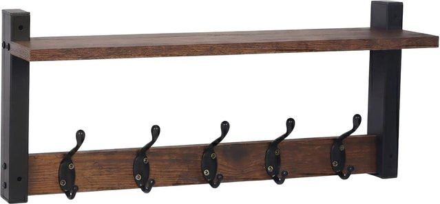 Relaxdays Schlüsselbrett aus MDF und Eisen mit 5 Haken und Ablage, Dunkelbraun/Schwarz, B: 43,5 cm, H: 19 cm, T: 11,5 cm - Bild 1
