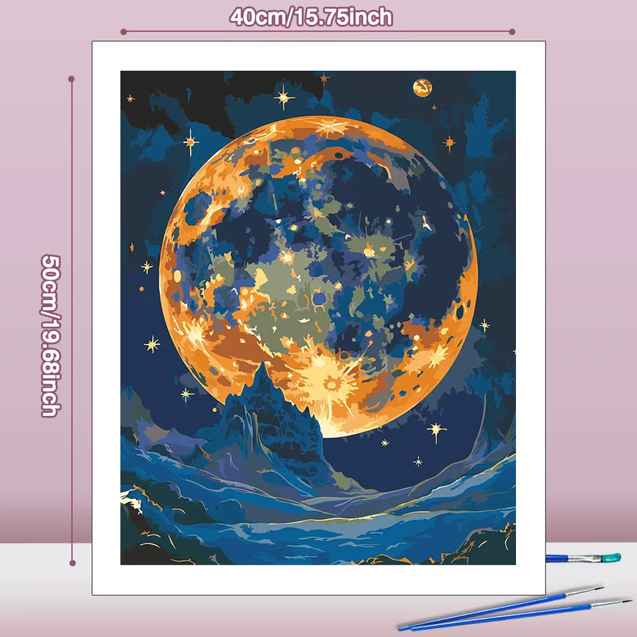 Huacan Malen nach Zahlen Set Mond und Berg Landschaftsbild als DIY Kunsthandwerk auf Leinwand in Multicolour - Bild 2