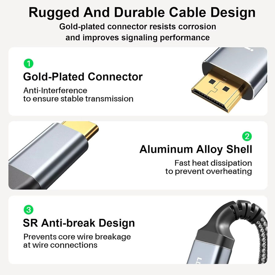 MIZIQIER USB C auf HDMI Kabel für 4K Auflösung, kompatibel mit Thunderbolt 3/4, MacBook und iPhone 15 - Bild 4