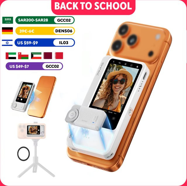 7RYMS Qshot V2 Pro Kabelloser Magnetischer Selfie-Monitor mit 3,1-Zoll-Display und Lautsprecher-Fernbedienung für Smartphone Vlog Streaming TikTok in Blau oder Weiß - Bild 1
