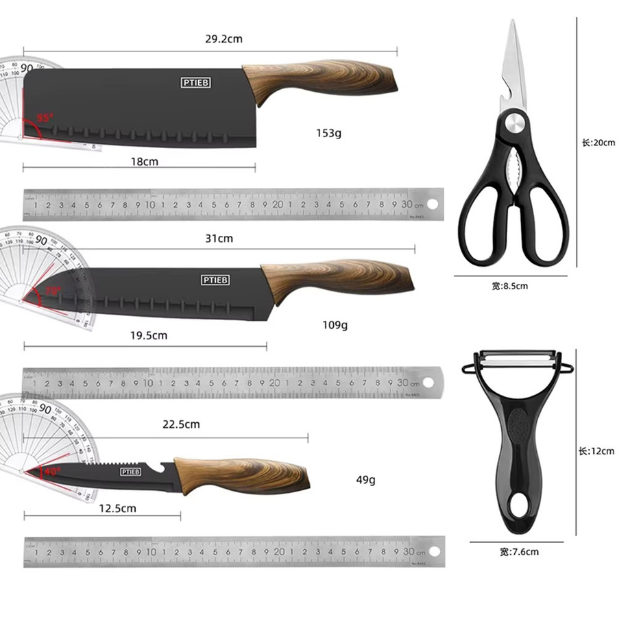 PLYS Edelstahl-Messer-Set in Schwarz mit Fleischschneidemesser und Obstmesser - Bild 2