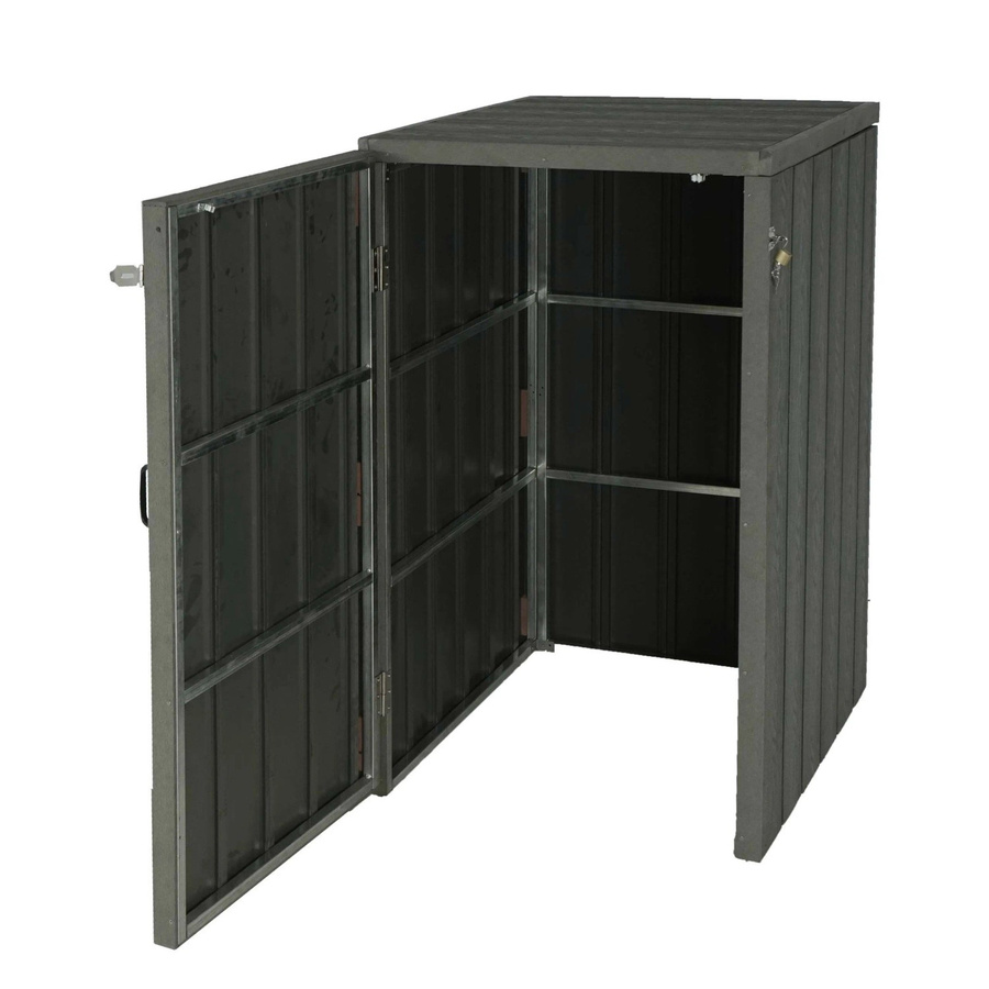 Proregal Mülltonnenverkleidung aus WPC und verzinktem Stahl in Grau, Erweiterbare Mülltonnenbox in Holzoptik, H x B x T: 117 x 80 x 105 cm - Bild 2