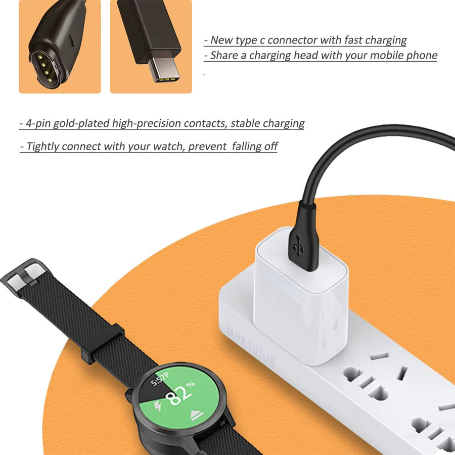USB-C Ladekabel für Garmin Venu 3 3S 2 2S Venu 2 Plus Venu Sq Approach S70 S40 S60 Instinct 2X in Schwarz - Bild 3