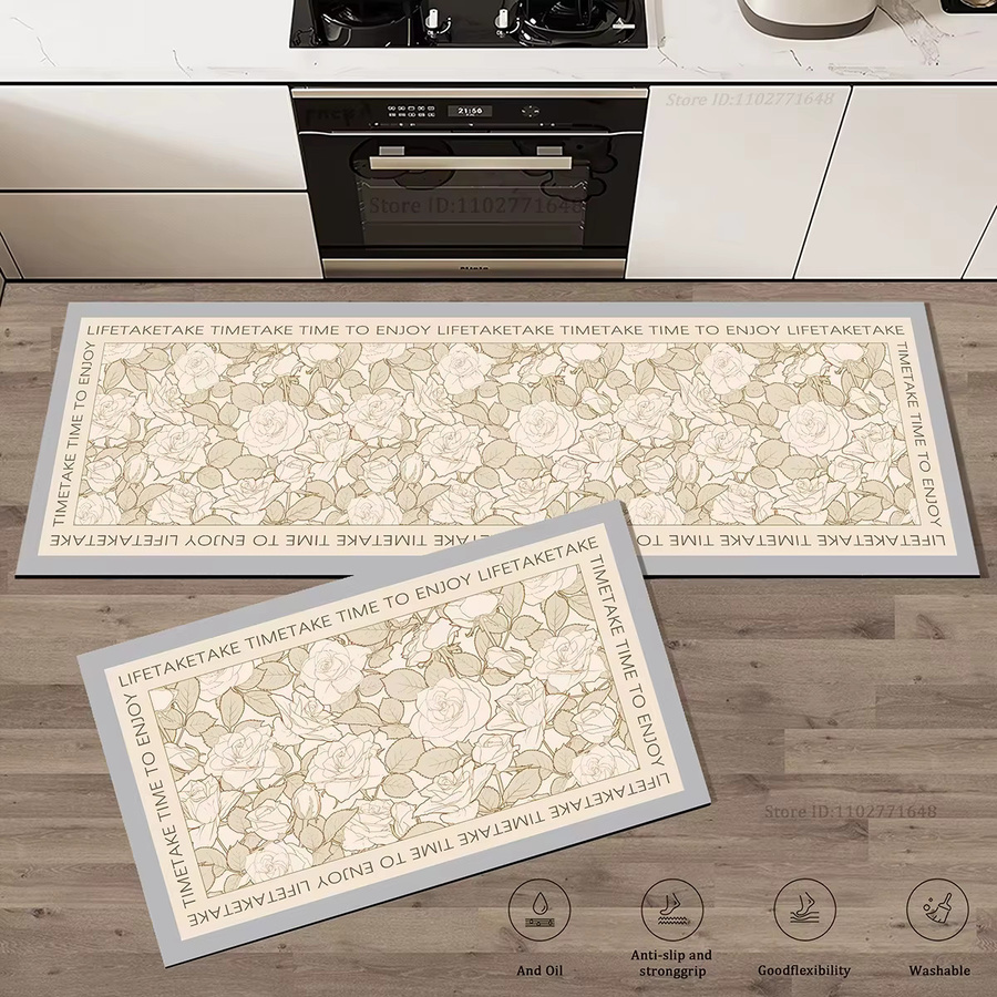VIKAMA Rutschfeste Fußmatte mit Blumenmuster, saugfähiger Teppich für Küche, Badezimmer oder Eingangsbereich, B/L: 120 x 40 cm - Bild 1