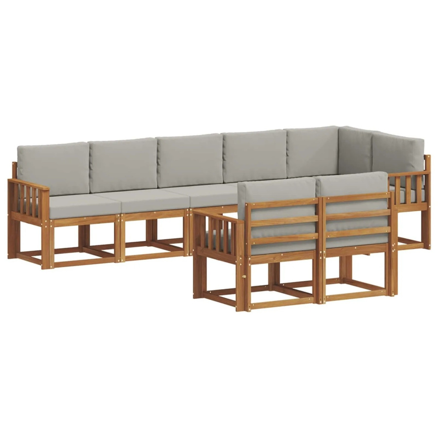 vidaXL Outdoor-Sofagarnitur in L-Form aus Akazienholz mit Kissen, Hellgrau und Natur - Bild 2