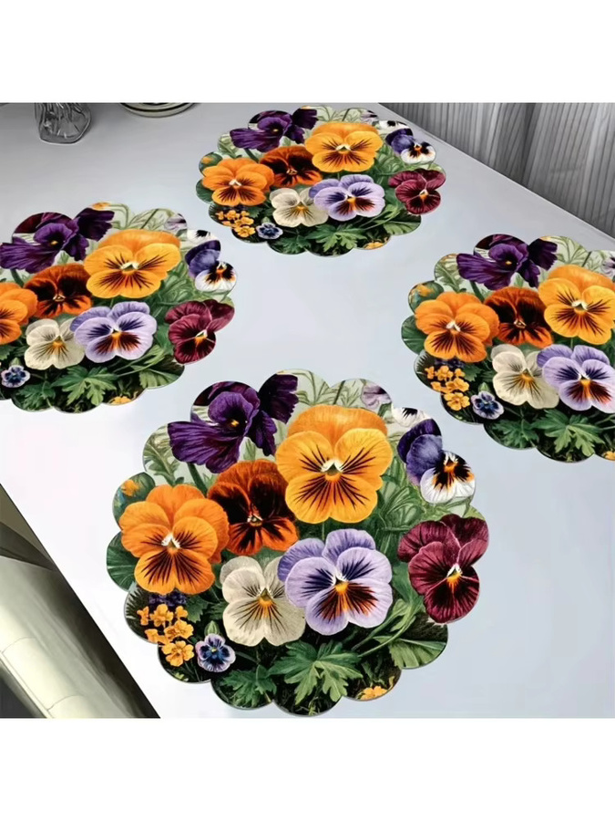 VIKAMA Untersetzer Set mit roten Blumen, 4 Stück runde hitzebeständige Tischsets in Mehrfarbig, Durchmesser: 38,0 cm - Bild 4