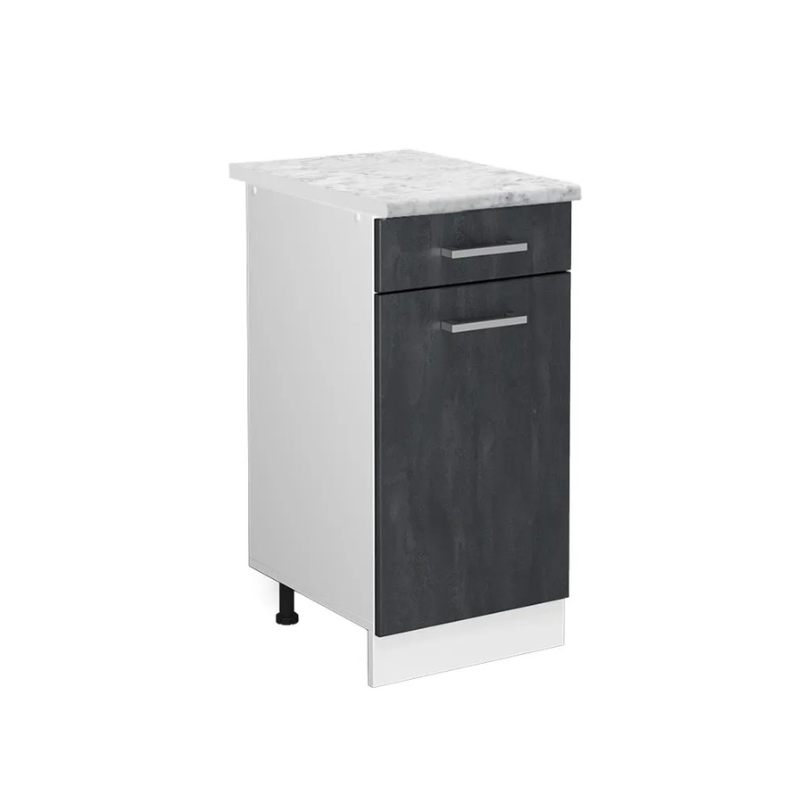 Vicco Küchenunterschrank R-Line Schubladenschrank in Schwarz Beton Optik mit Marmor-Applikation und weißem Korpus, Breite: 40 cm - Bild 2