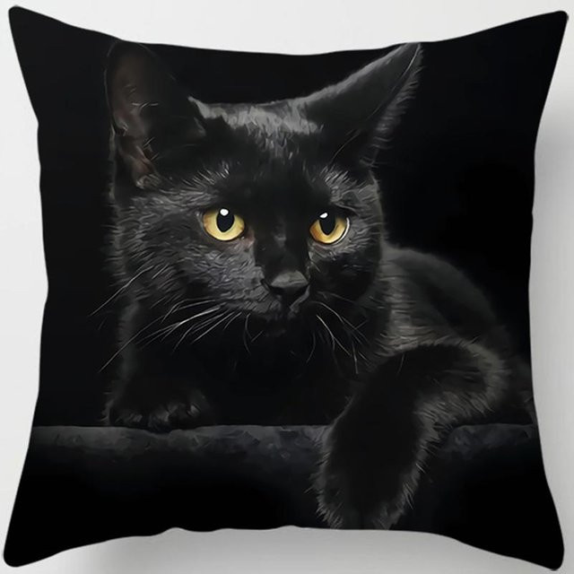 Quadratischer Polyester-Kissenbezug mit schwarzem Katzenmuster von zhengguan1 - Bild 1