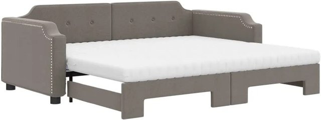vidaXL Ausziehbares Tagesbett mit Matratze in Taupe, Polsterbett mit Schublade und Schlaffunktion, B/T/H: 90 x 200 x 66,5 cm - Bild 1