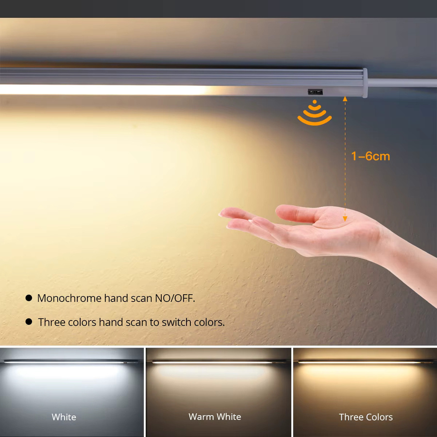 CHNAITEKE LED Bar Licht mit Handscan Sensor aus Aluminium in Weiß für Küchenschrankbeleuchtung, DC12V mit 3 Farbtemperaturen - Bild 3