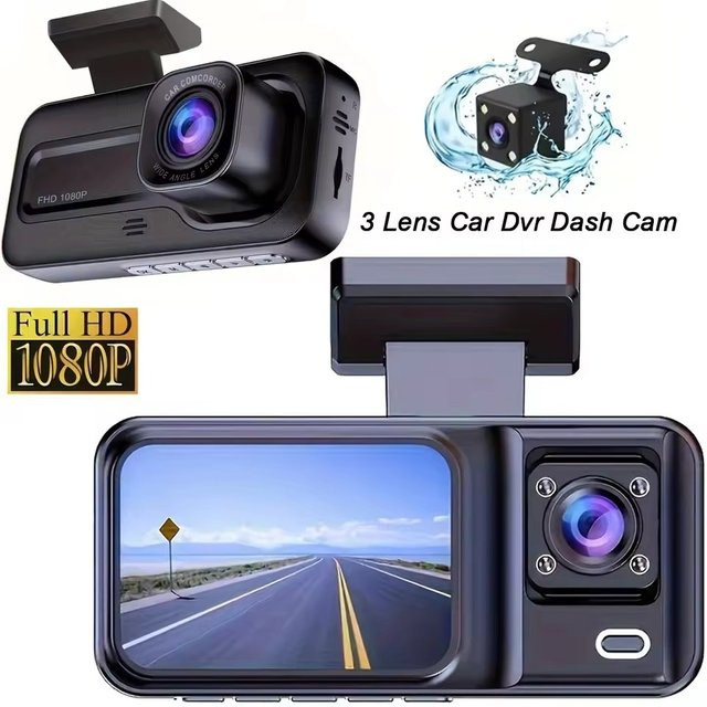 etymoofox 3-Kanal Dashcam mit WLAN und Full HD 1080P für vorne, hinten und innen in Schwarz - Bild 1