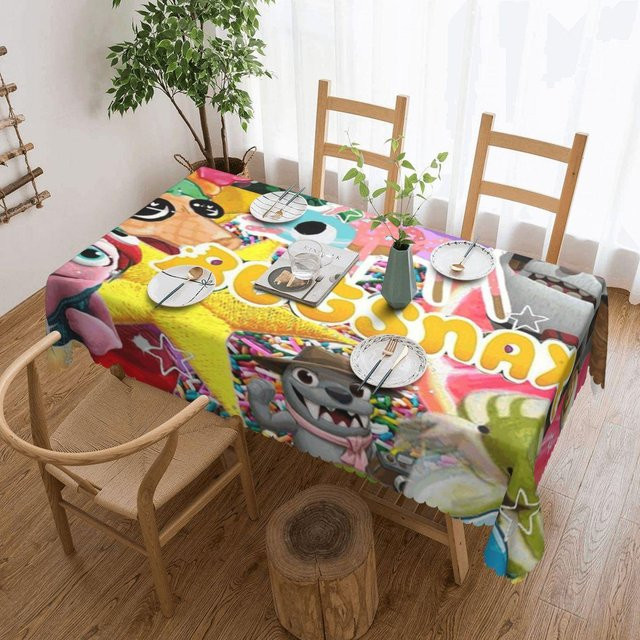 JINGYUE Pet Bugsnax Käfer Tischdecke, rechteckige Tischabdeckung aus Polyester, wasserabweisend und waschbar, Mehrfarbig, B: 137 cm, L: 183 cm - Bild 1