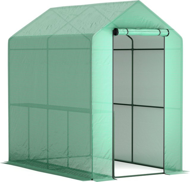 Aosom Outsunny Balkongewächshaus mit 2-stöckigem Regal aus Stahl und PE-Abdeckung, Grün, B/T/H: 186 x 120 x 190 cm - Bild 1