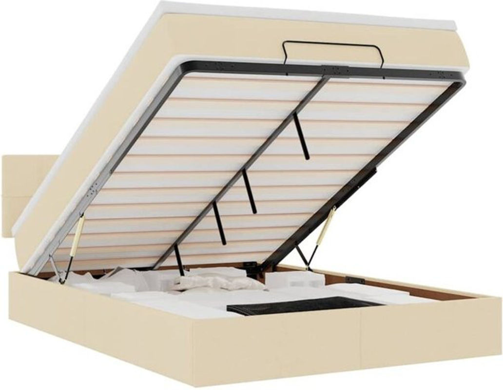 vidaxl Ottoman Polsterbett mit Matratze aus Stoff in Beige, B/T/H: 190 x 140 x 88 cm - Bild 1