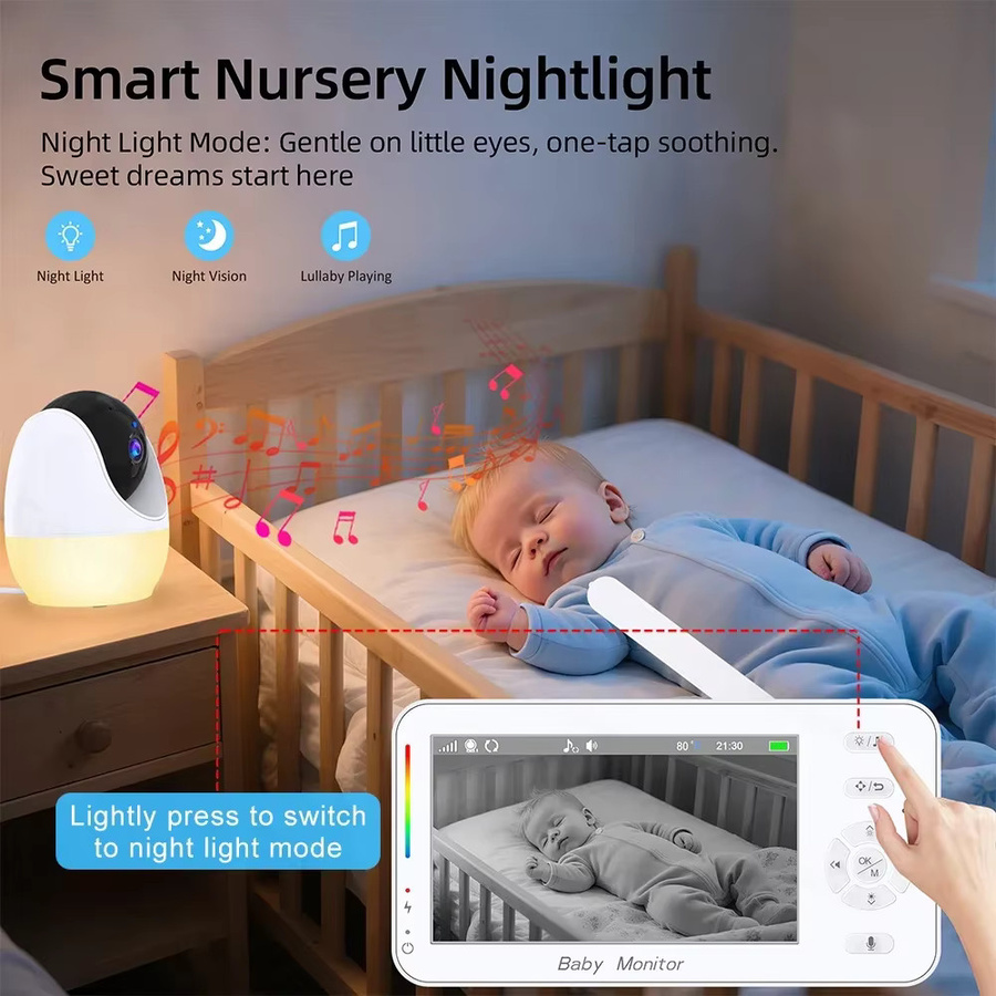 Cdycam WiFi Babyphone mit 4,3-Zoll-Display und App-Steuerung, 1080P Nachtsicht, PTZ Kamera in Weiß - Bild 3