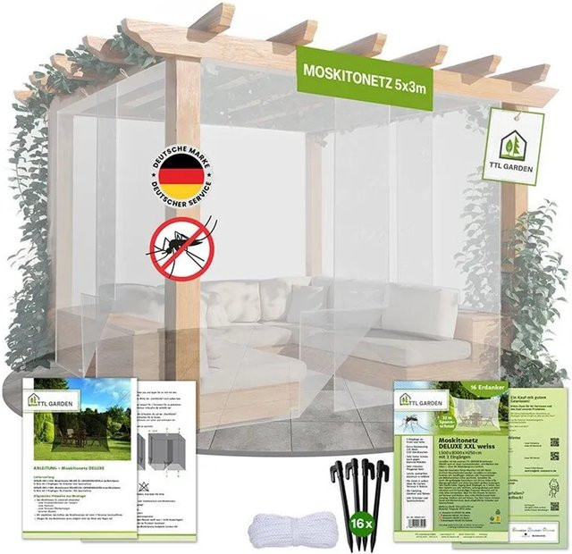 TTL GARDEN Moskitonetz DELUXE XXL Insektenschutznetz aus Polyester mit 3 Öffnungen, B/T/H: 500 x 300 x 250 cm, Maschenweite 0,07 mm - Bild 1