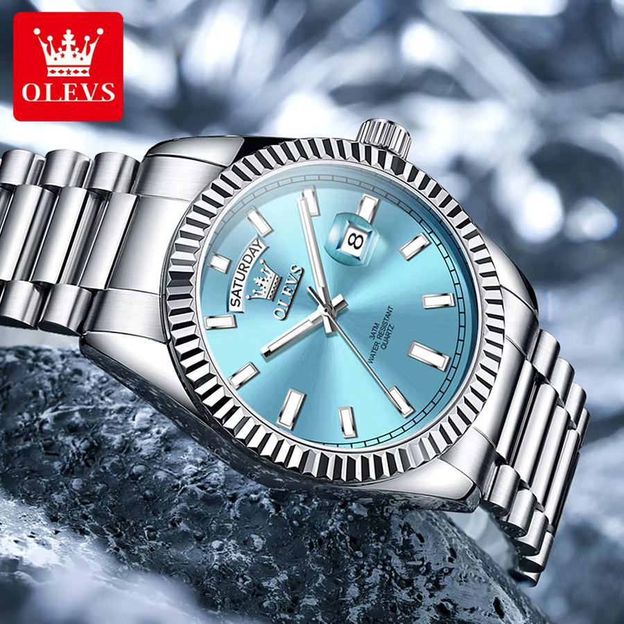 OLEVS Armbanduhr Quarz, Edelstahl, Blau, Herren - Bild 5