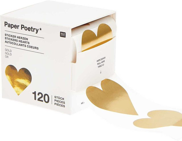 Rico Design Paper Poetry Sticker Herzen in Gold Hot Foil, 120 Stück auf der Rolle, Durchmesser: 5 cm - Bild 1