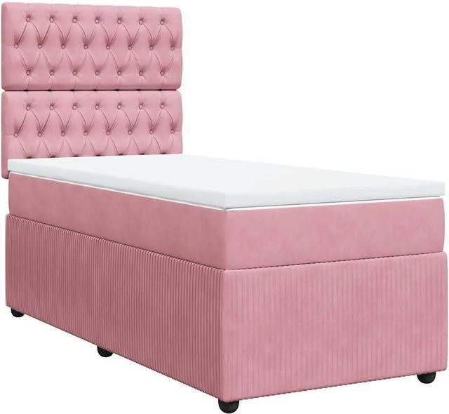 vidaXL Boxspringbett mit Matratze in Rosa, Hybridbett aus Samt mit USB-Ladeport und Unterbettbeleuchtung, B/T: 100 x 200 cm - Bild 1