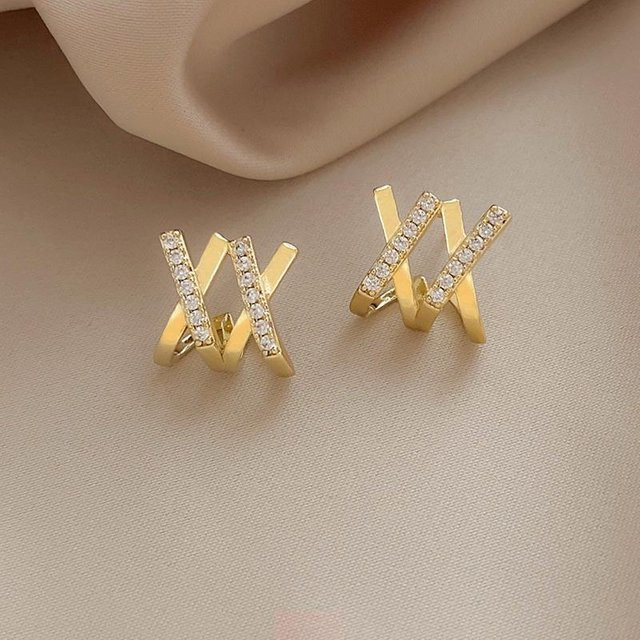Wucifang Jewelry Ohrstecker, X-förmiges Kreuz, Zirkon, Goldfarbe, Damen - Bild 1