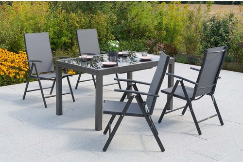 MERXX Gartenmöbel-Diningset Amalfi, 5-teilig, Aluminium und Glas, grau matt, B/T/H: 150 x 90 x 108 cm - Bild 1