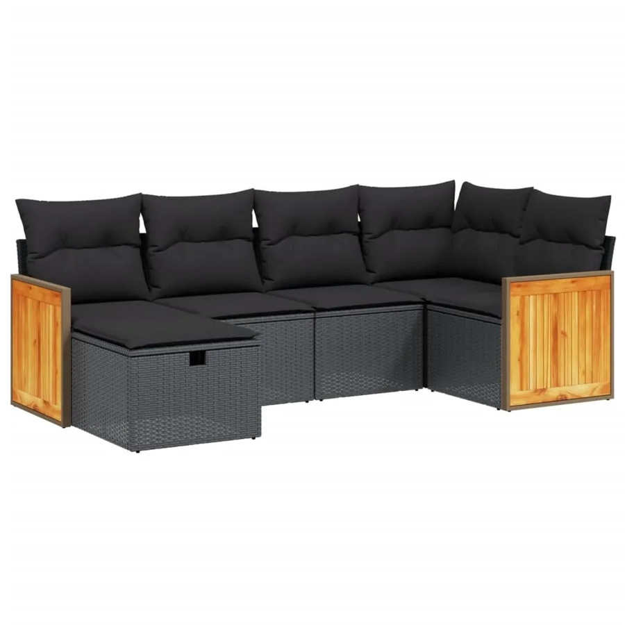 vidaXL 6-tlg Garten-Sofagarnitur aus Poly-Rattan mit Kissen in Schwarz - Bild 2